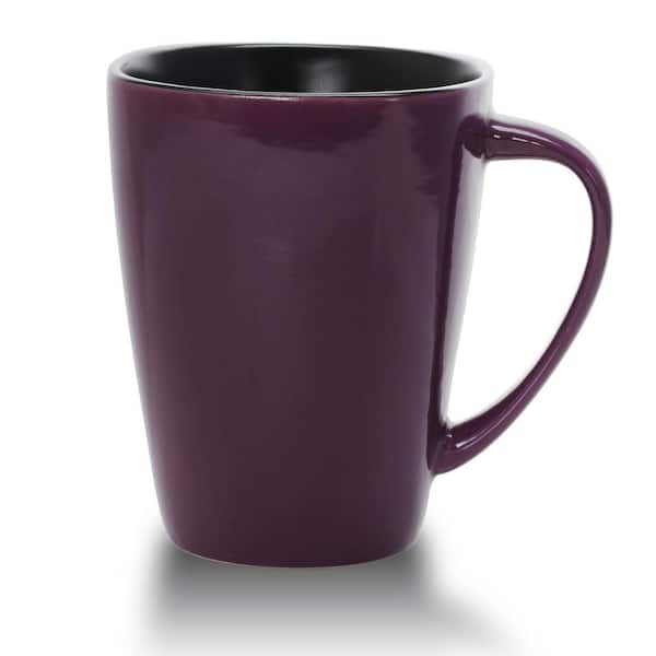 Eggplant Purple Ceramic Coffee Travel mug with handle and black