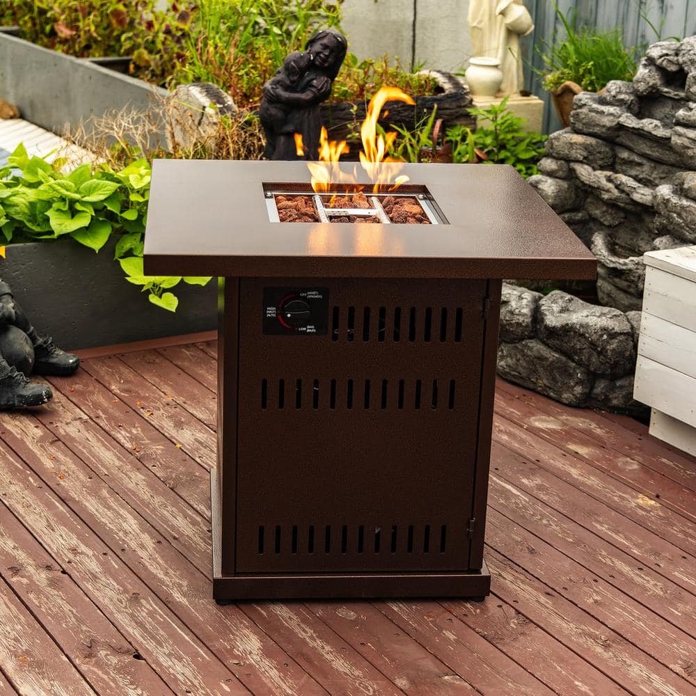 28 in. Square Outdoor Fire Pit Table Propane Fire Table with Stainless Stee