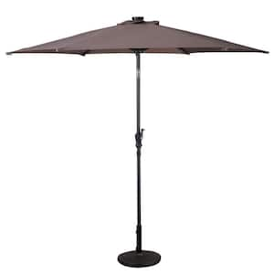 9 ft. Steel Patio Market Umbrella with 18 Solar LED Light in Tan