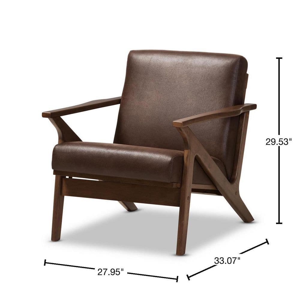 Bianca Vintage Walnut Wood & Distressed Brown Faux Leather Accent Chair