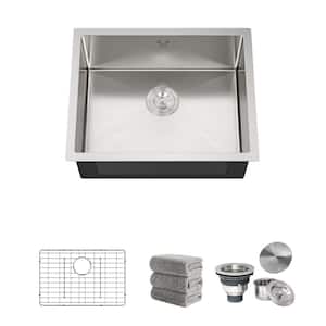23 in. x 18 in. Undermount Single Bowl 16 Gauge Silver Stainless Steel Kitchen Sink (Set of 5)