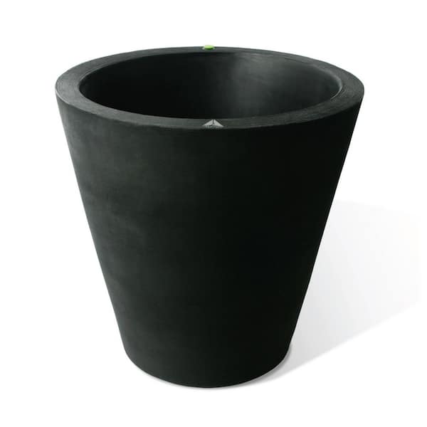 Algreen 26 in. H x 26 in. W Black Coarse Ribbed Texture Olympus Polyethylene Plastic Self-Watering Planter