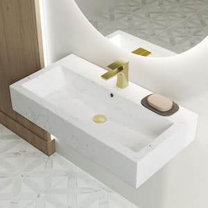 Voltaire Wide Rectangle Wall Hung Bathroom Sink in Static Marble