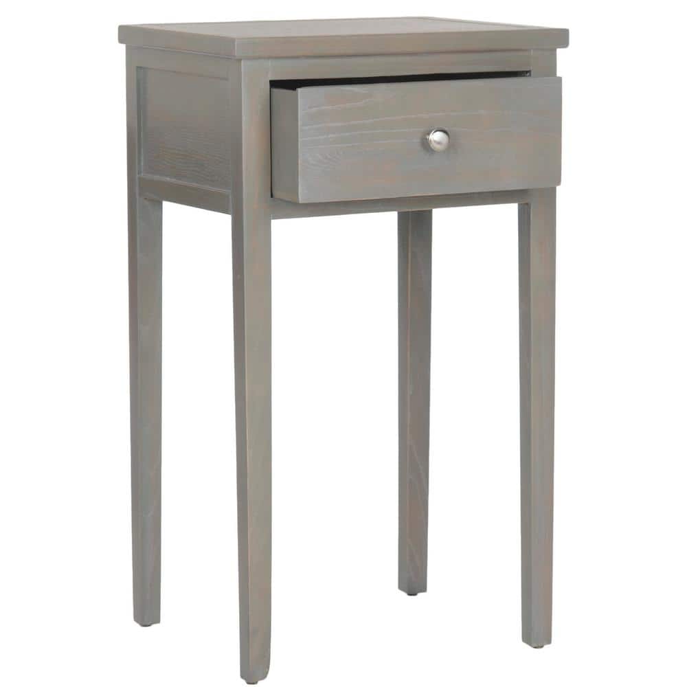 Ash Grey Elm Wood Nightstand with Drawer