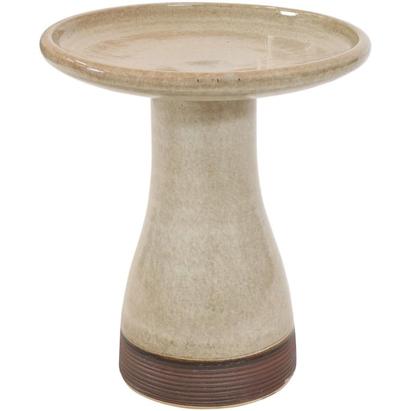 Duo-Tone Yam Glazed Ceramic Outdoor Bird Bath, UV/Frost Resistant
