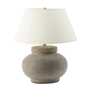 19.5 in. H Gray Cement Base Outdoor Table Lamp with White Shade