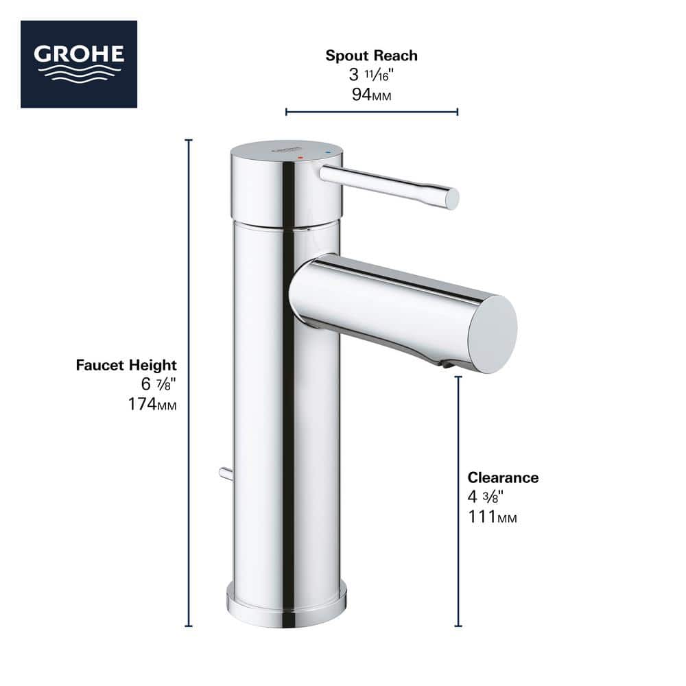 Essence Modern Chrome Single Hole Bathroom Faucet with Drain Assembly