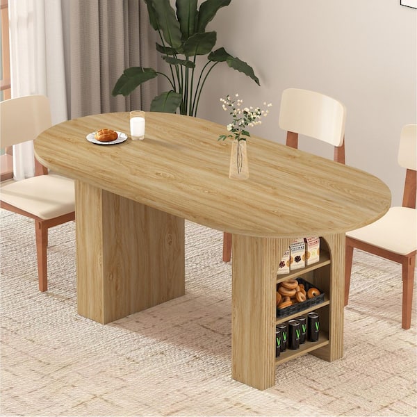 Oval Wood Brown 70.86 in. L Double Pedestal Dining Table 6 seats