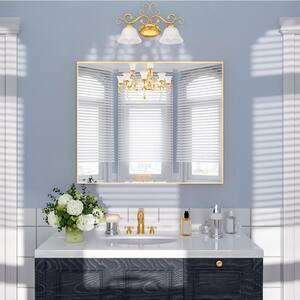 Nuvia 36 in. W x 30 in. H Rectangular Framed Wall Bathroom Vanity Mirror in Brushed Gold