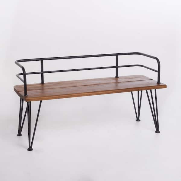 Minimalist Elegance Industrial 48 in. Metal and Wood Outdoor Bench with Iron Backrest and Frame