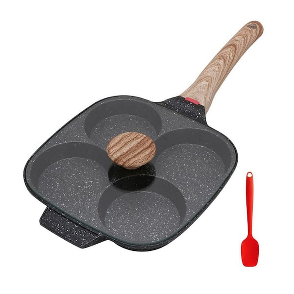 Aluminum Nonstick 4-Cup Black Egg Frying Pan with Lid Food-Grade Coating for Healthy Cooking on All Stoves