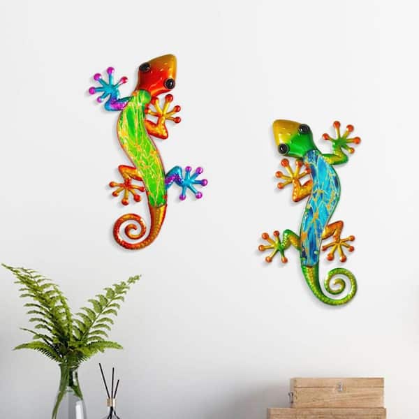 10 in. W x 15 in. H Multi-Colored Metal Outdoor Lizard 3D Wall