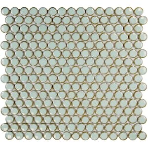 Hudson Penny Round Light Green 6 in. x 6 in. Porcelain Mosaic Take Home Tile Sample
