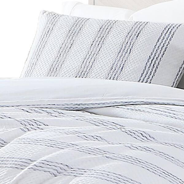 SAM Queen Comforter Set (Blue, White & Grey)