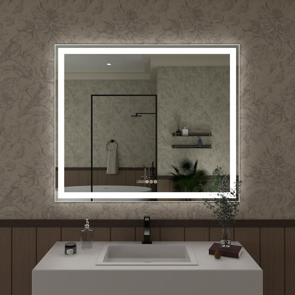 Hermitage Bath Swarm 42 in. W x 36 in. H Rectangular Frameless LED Wall Bathroom Vanity Mirror