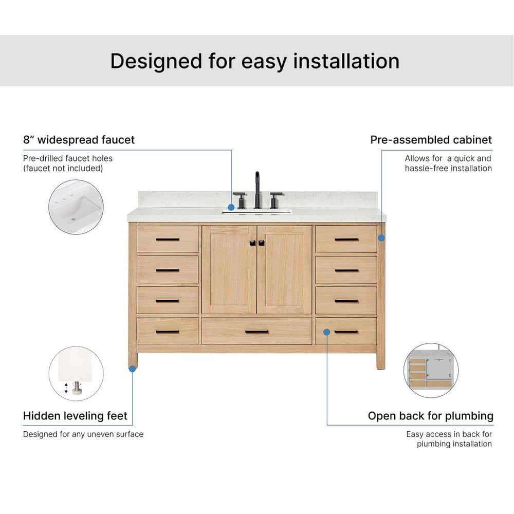 Cambridge 60.25'' Oak Single Sink Vanity with Quartz Top