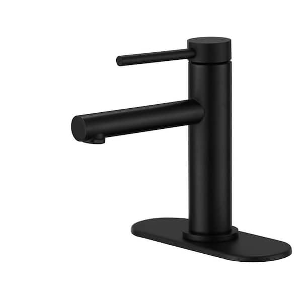 Single Handle Single Hole Bathroom Faucet with Supply Lines in Black