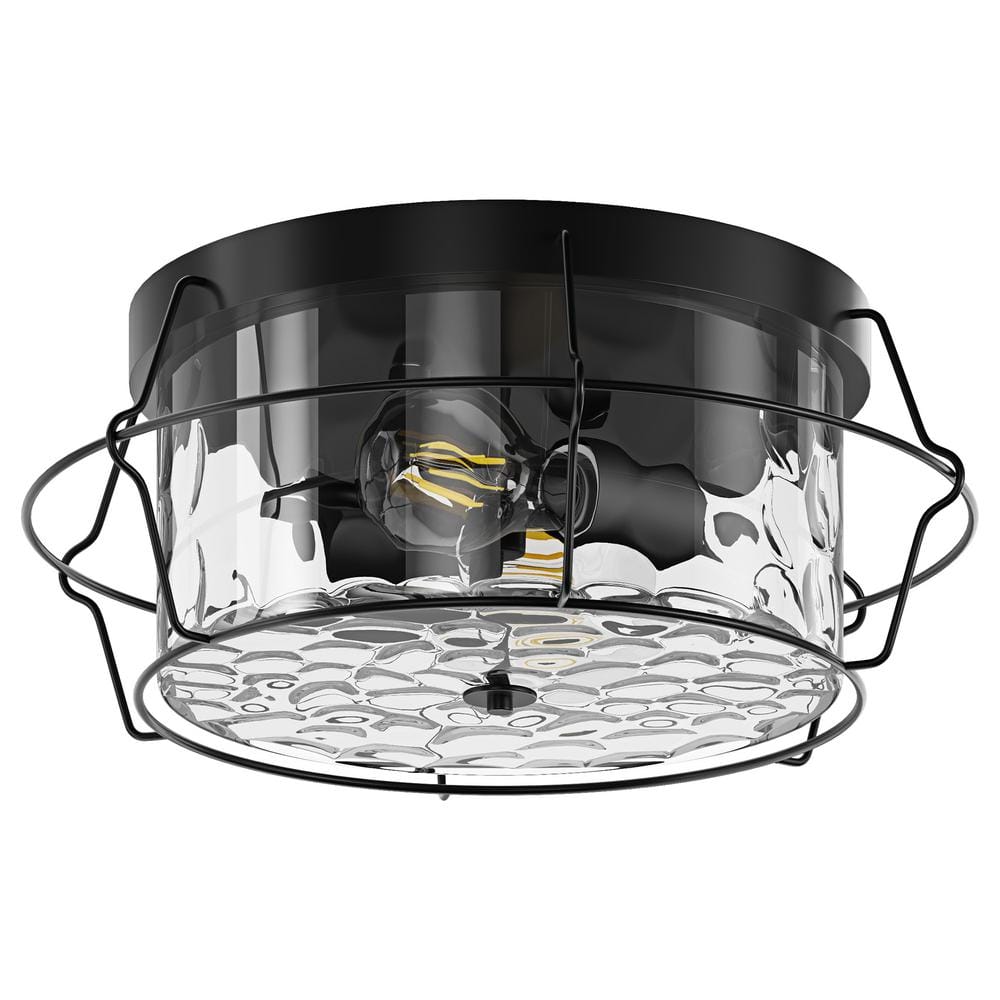 aiwen 13.8 in. 2-Light Industrial Black Flush Mount Farmhouse Ceiling ...