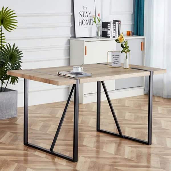 Magic Home 55 in. Rustic Industrial Rectangular Engineered Wood Home Office Computer Writing Desk with Black Metal Legs