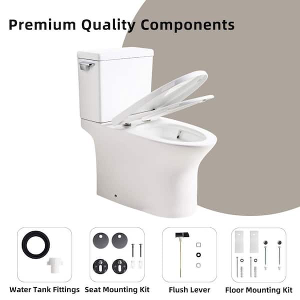 Rear Outlet Toilet 2-Piece with 16.5 in. White Elongated Bowl, 1.28 GPF Single Flush, 7 in. Rough-In, 2 Extension Pipes