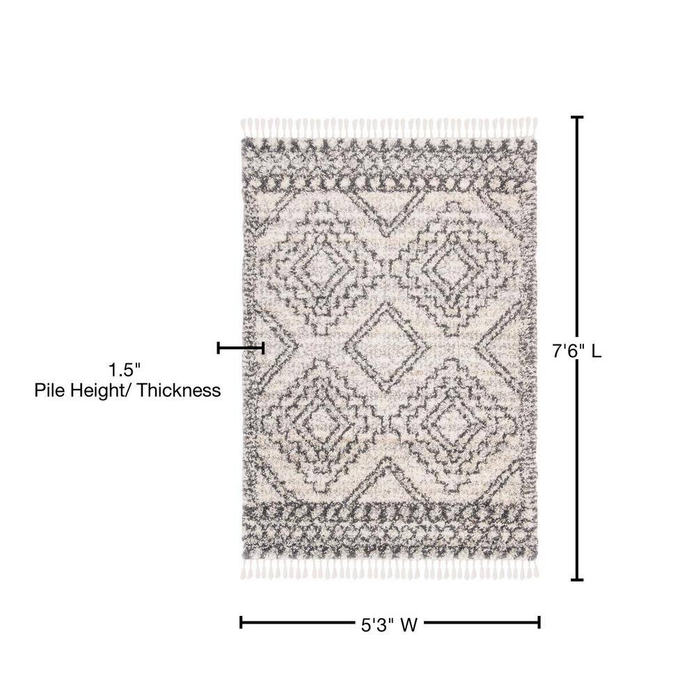 CosmoLux Round Gray Geometric Shag Rug, 59 in Diameter