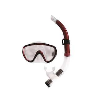 Burgundy-Red, Black and Clear Zray Teen/Young Adult Scuba Mask and Snorkel Dive Set