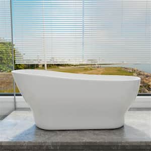 63 in. x 31.5 in. Acrylic Flatbottom Oval Single Slipper Freestanding Soaking Bathtub with Right Drain in White