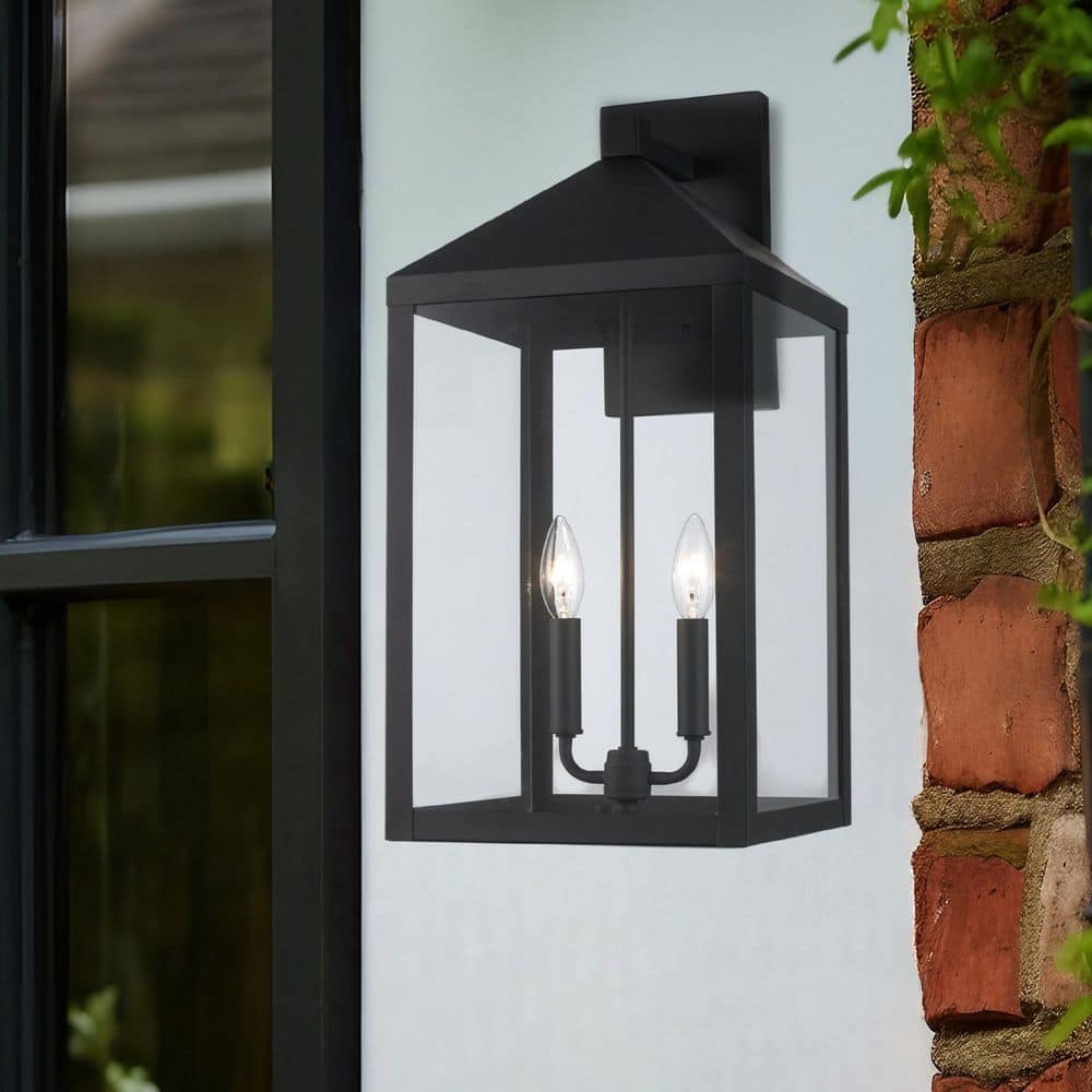 Storm 21.5 in. 2-Light Black Outdoor Wall Light Fixture with Clear Glass price history on PriceWatchPro