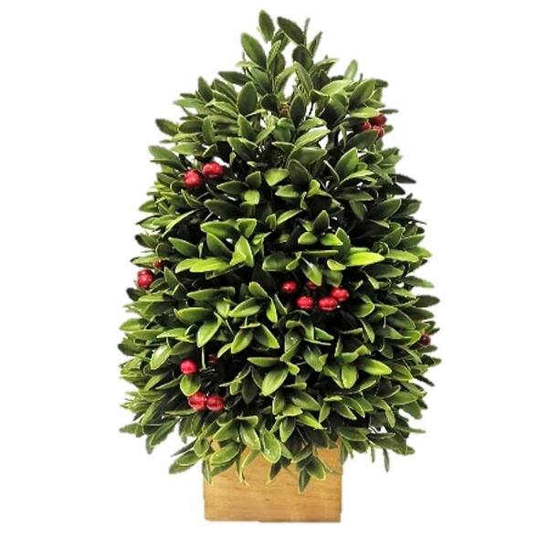Haute Decor 1.5 ft. Unlit Boxwood Berry Artificial Christmas Tree with Wooden Pot