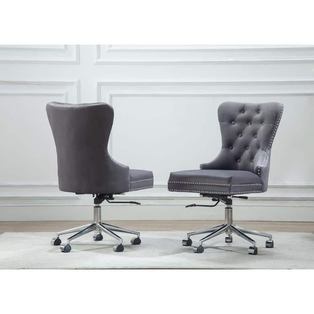 Dark Grey Leather and Fabric Swivel Office Chair