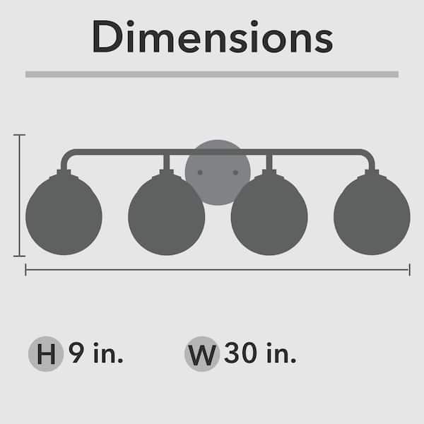 Hunter - Hepburn 30 in. 4-Light Matte Black Vanity Light with Cased White Shades