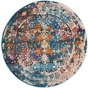 Vintage Persian Turquoise/Multi 5 ft. x 5 ft. Round Border Area Rug