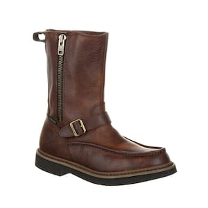 Men's Side Zip Waterproof Wellington Work Boot - Soft Toe - Brown Size 10.5(W)