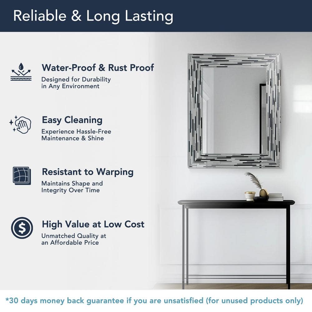 Elegance Reeded Charcoal Mosaic 24" x 30" Frameless Vanity Mirror