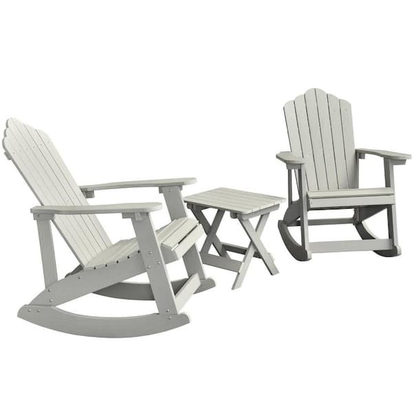 HOOOWOOO Acadia Light Gray 3-Piece Plastic Outdoor Patio Conversation Adirondack Rocking Chair Set with a Side Table