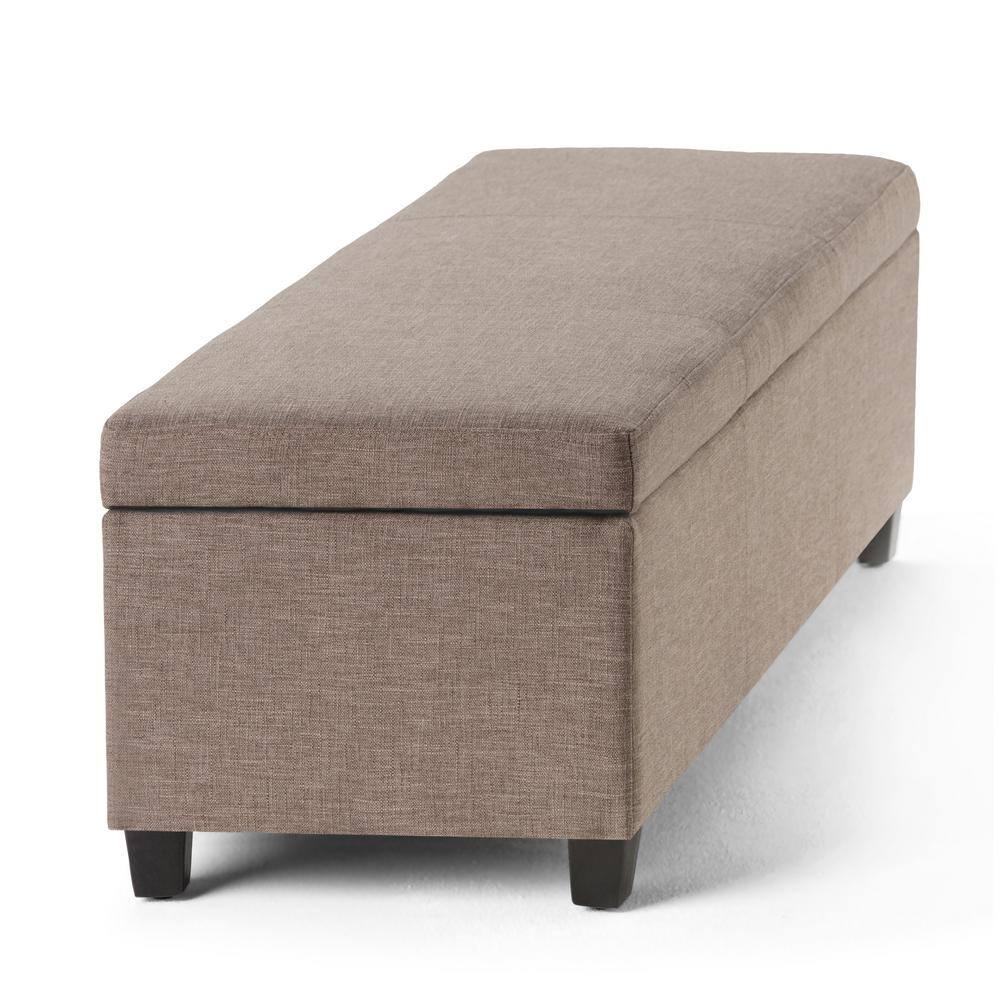 Fawn Brown Polyester Rectangular Storage Ottoman with Edge Stitching