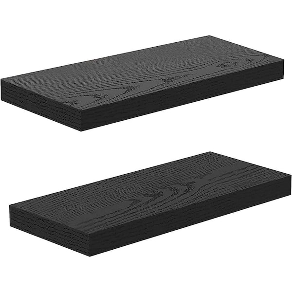 Cubilan 23.6 in. W x 9.3 in. D Black Wood Decorative Wall Shelf Set of 2