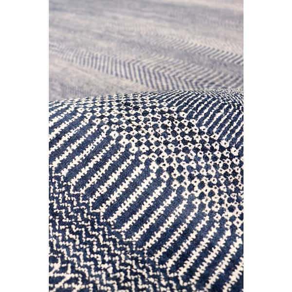 Transitional Navy 4 ft. x 6 ft. Striped Bamboo Silk & Wool Area Rug