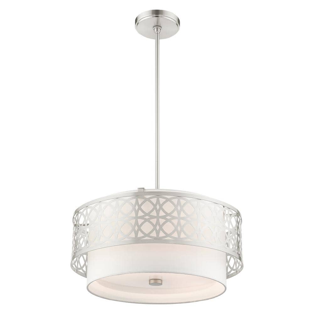 Nickel Drum Pendant Light with Latticework Shade