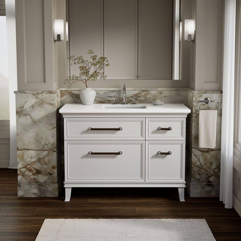 Artifacts 48 in. Freestanding Linen White Bath Vanity with Miami White Quartz Top And Chrome Hardware