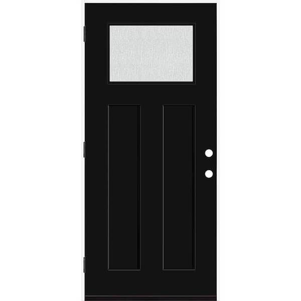 Steves & Sons Legacy 36 in. x 80 in. 1/4 Toplite Rain Glass RHOS Primed Black Finish Fiberglass Prehung Front Door