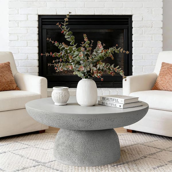 Modern Gray 27.76 in. W x 13.19 in. H Round Mushroom Fiberglass Coffee Table