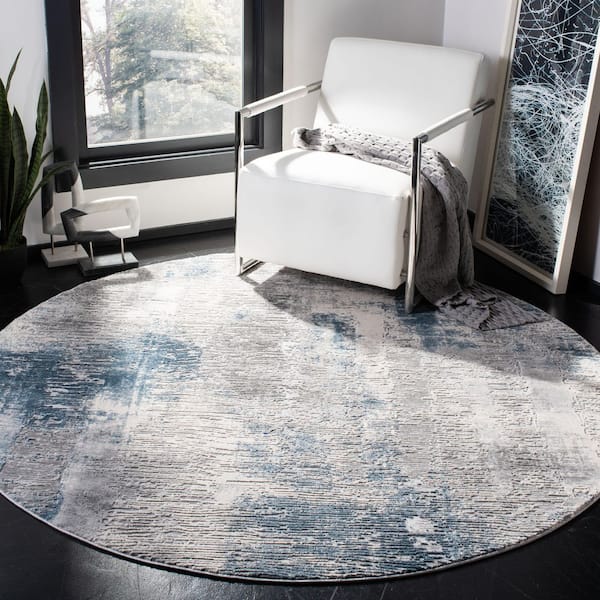Invista Grey/Ivory 7 ft. x 7 ft. Distressed Gradient Round Area Rug