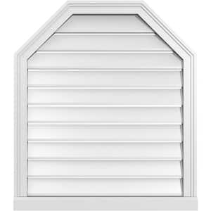 28" x 32" Octagonal Top Surface Mount PVC Gable Vent: Functional with Brickmould Sill Frame
