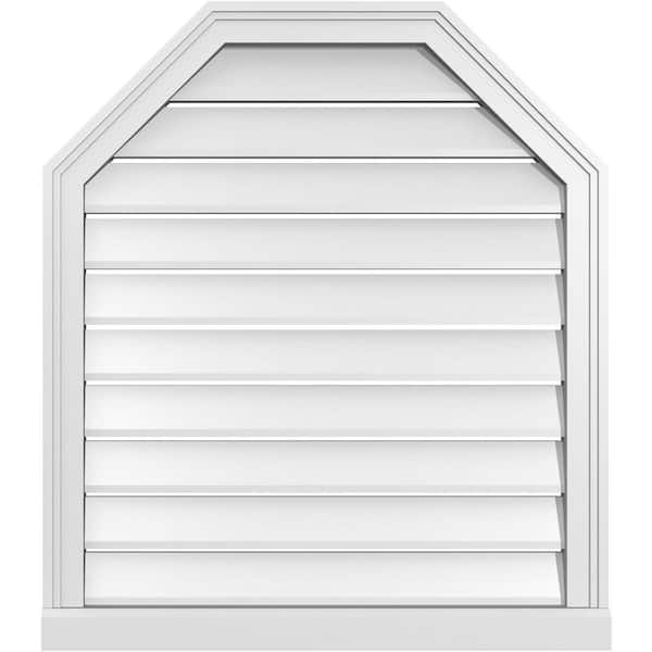 Ekena Millwork 28" x 32" Octagonal Top Surface Mount PVC Gable Vent: Functional with Brickmould Sill Frame