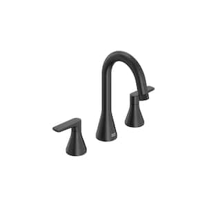 Aspirations 8 in. Widespread 2-Handle Pull Out Bathroom Faucet with Drain Matte Black