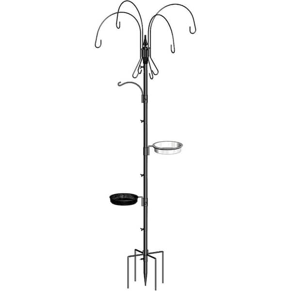 FAWEY TRED INC 75 in. 4 Hooks Heavy-Duty Bird Feeder and Water Dispenser Shepherd Hook Bird Feeding Station Black