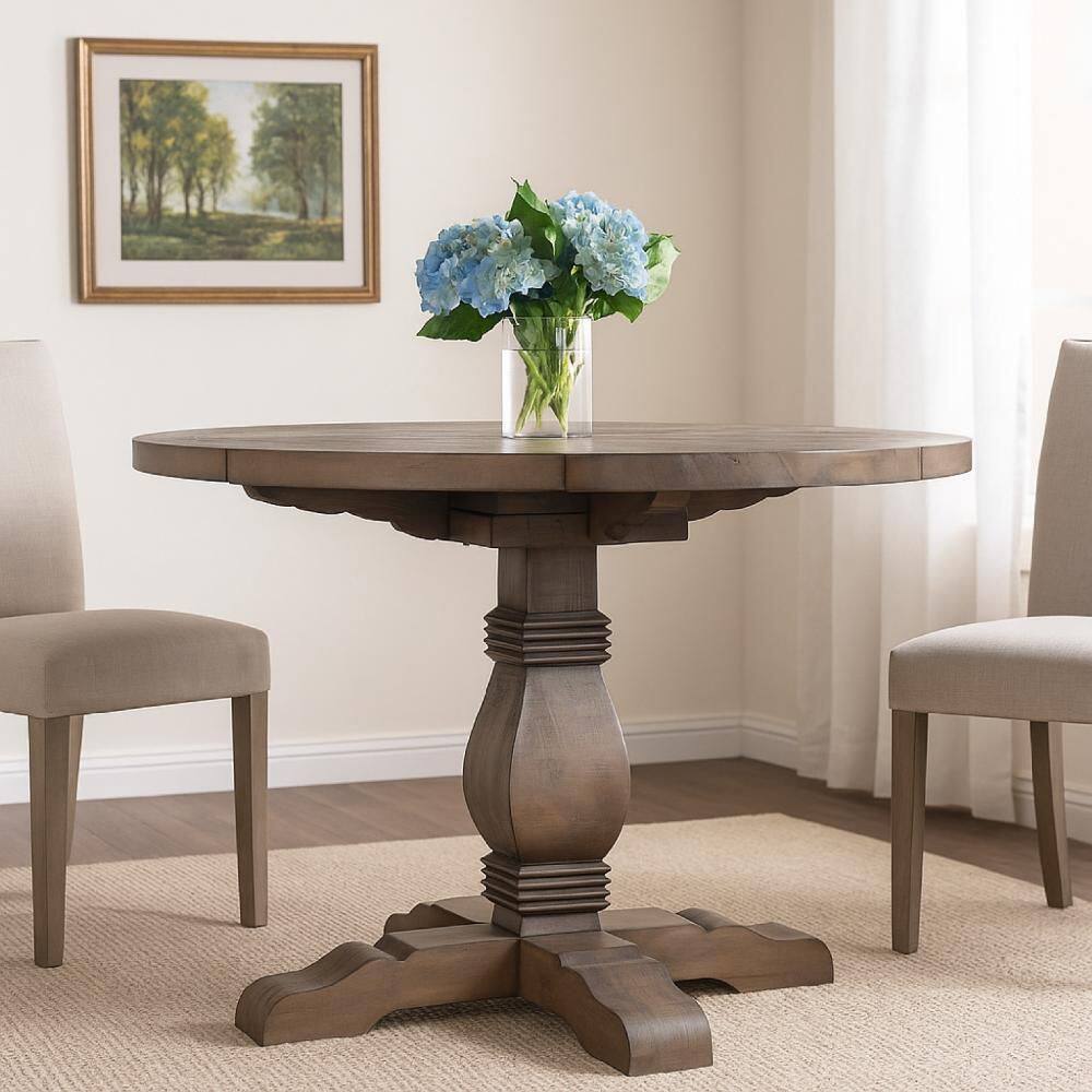 Brown Wood Round 55.25 in. Trestle Base Dining Table Seats 4 price history on PriceWatchPro