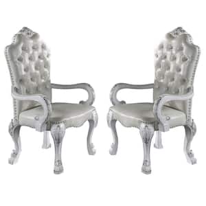 White and Silver Faux Leather Curved Top Dining Armchair (Set of 2)