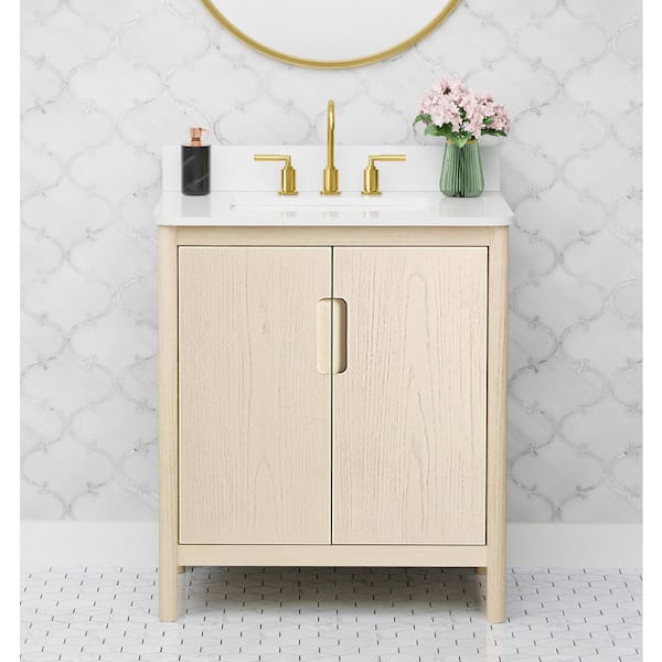 Montrose 31 in. Single Sink Natural Elm Bath Vanity with White Quartz Top (Assembled)